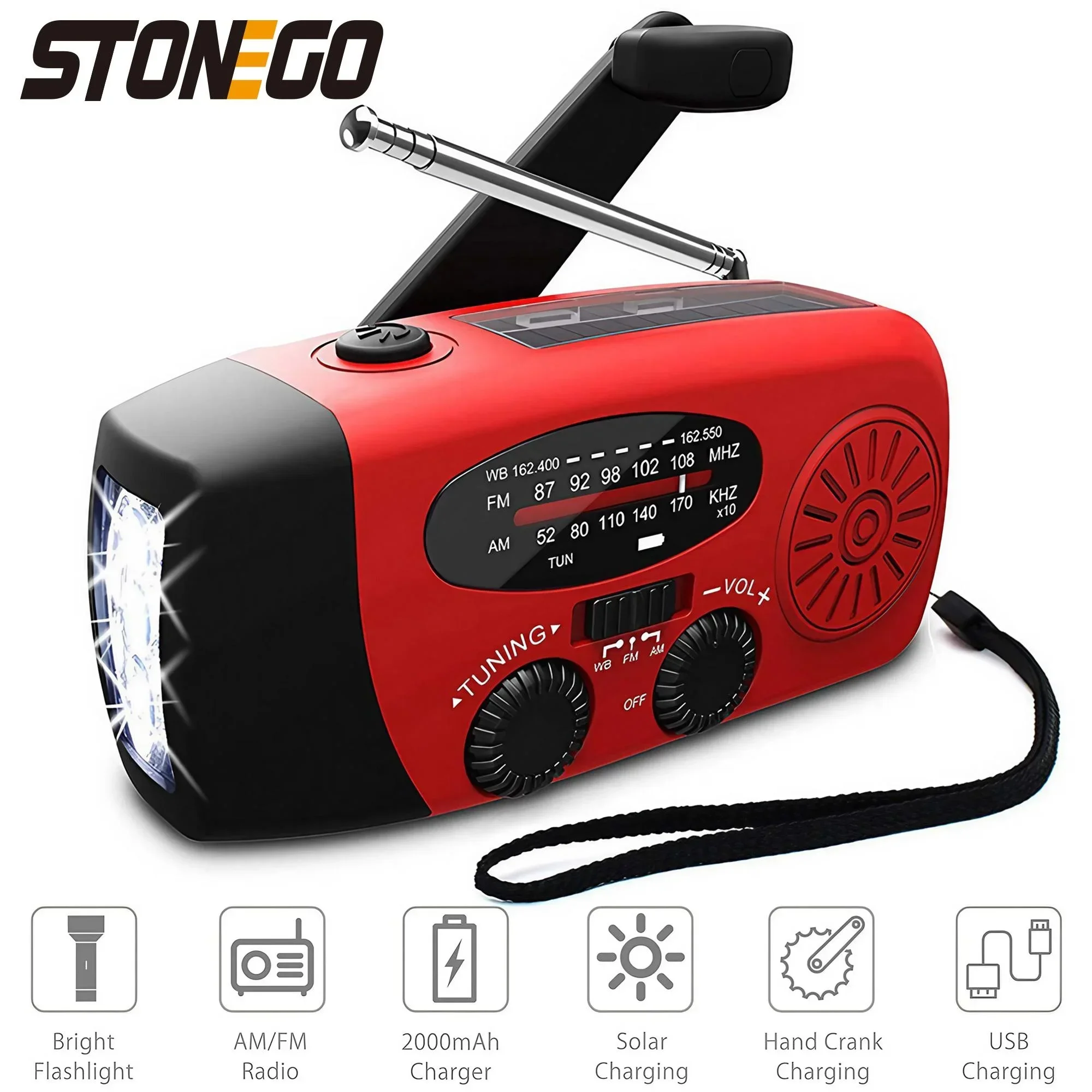 Solar/Hand Crank/USB Charging Radio. Multifunctional Outdoor Radio with LED Flashlight. Emergency Radio for Outdoor Camping. Hiking. Climbing. Emergency. Chargeable - Image 4